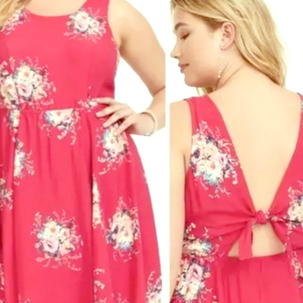 Torrid 00 fit and flare tie open back floral dress